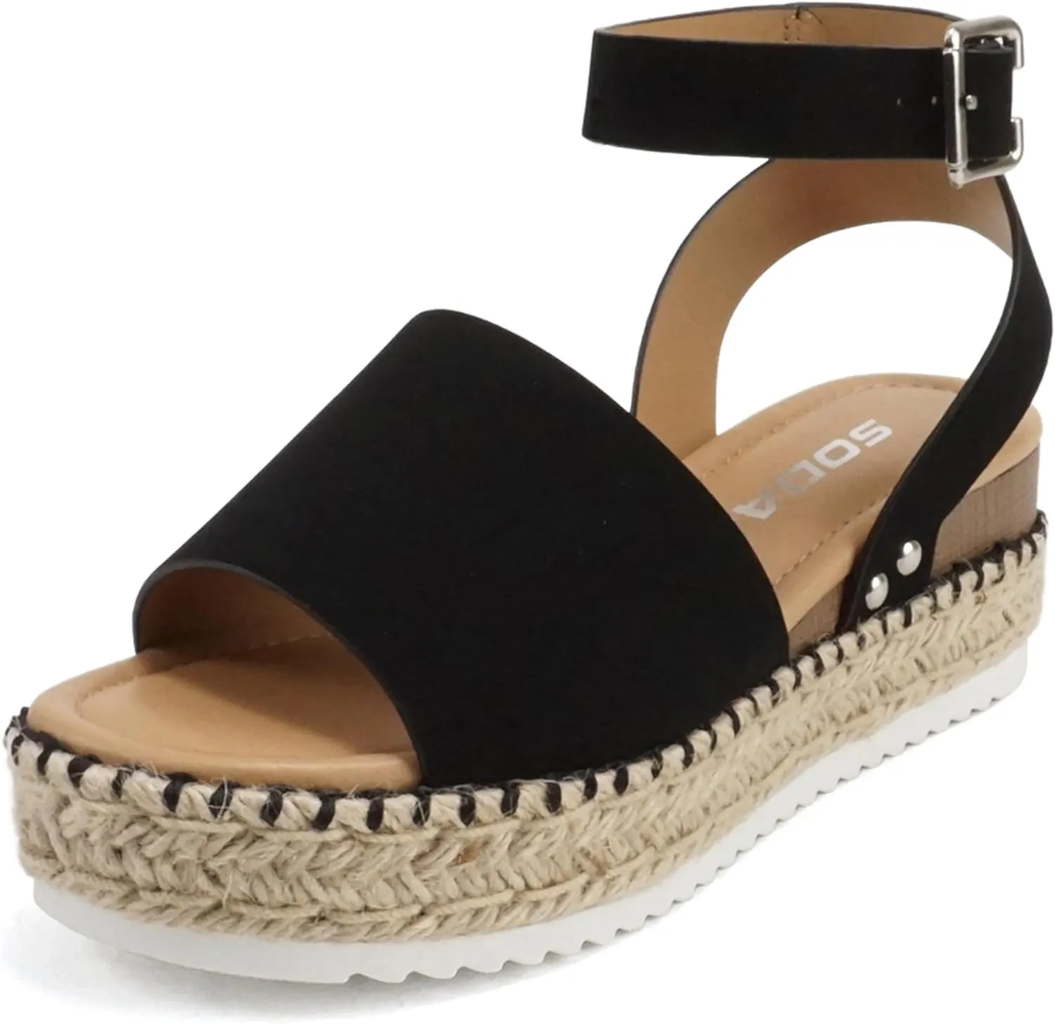 Soda Topic Open Toe Buckle Ankle Strap Espadrilles Flatform Wedge Casual Sandal