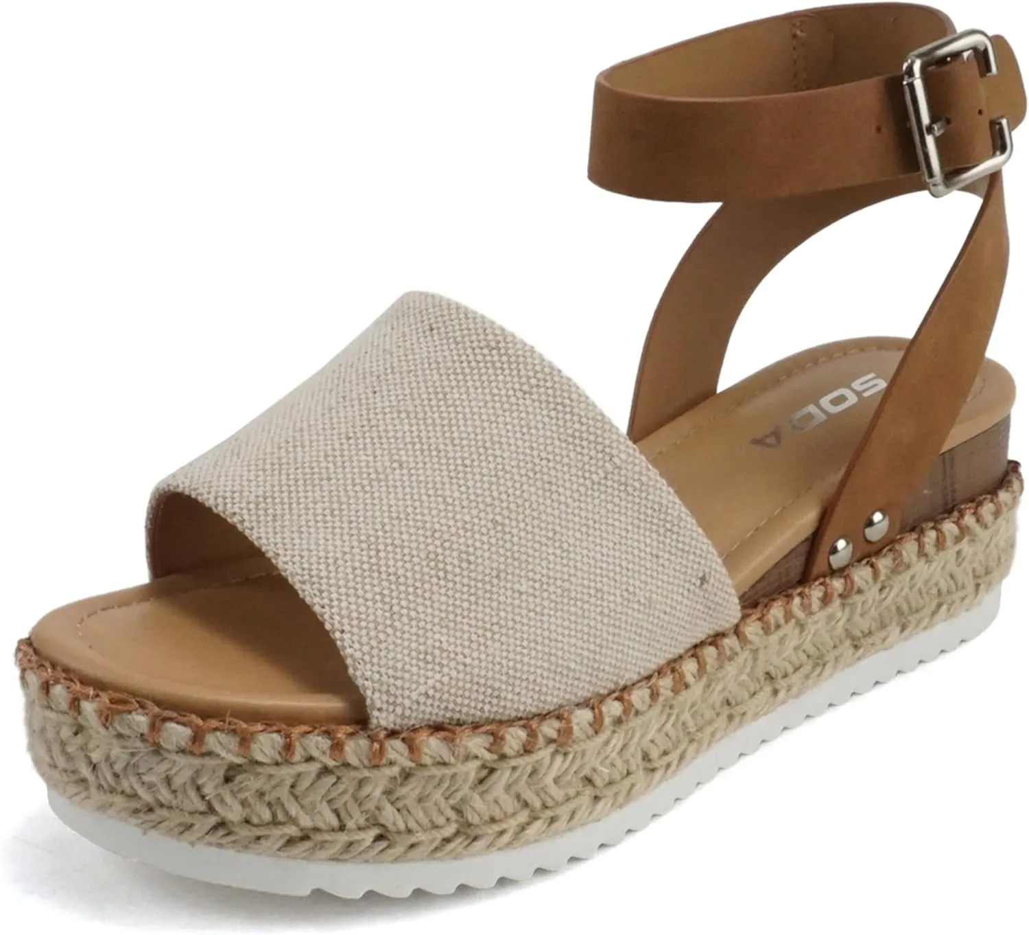 Soda Topic Open Toe Buckle Ankle Strap Espadrilles Flatform Wedge Casual Sandal