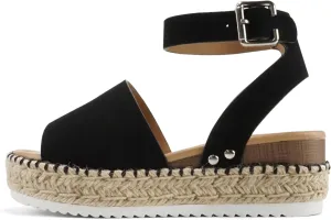 Soda Topic Open Toe Buckle Ankle Strap Espadrilles Flatform Wedge Casual Sandal