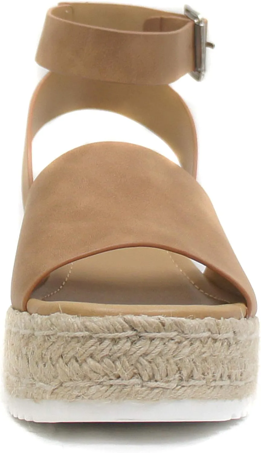Soda Topic Open Toe Buckle Ankle Strap Espadrilles Flatform Wedge Casual Sandal