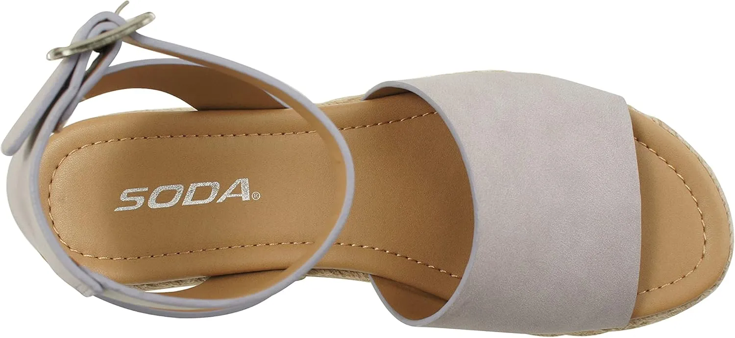 Soda Topic Open Toe Buckle Ankle Strap Espadrilles Flatform Wedge Casual Sandal
