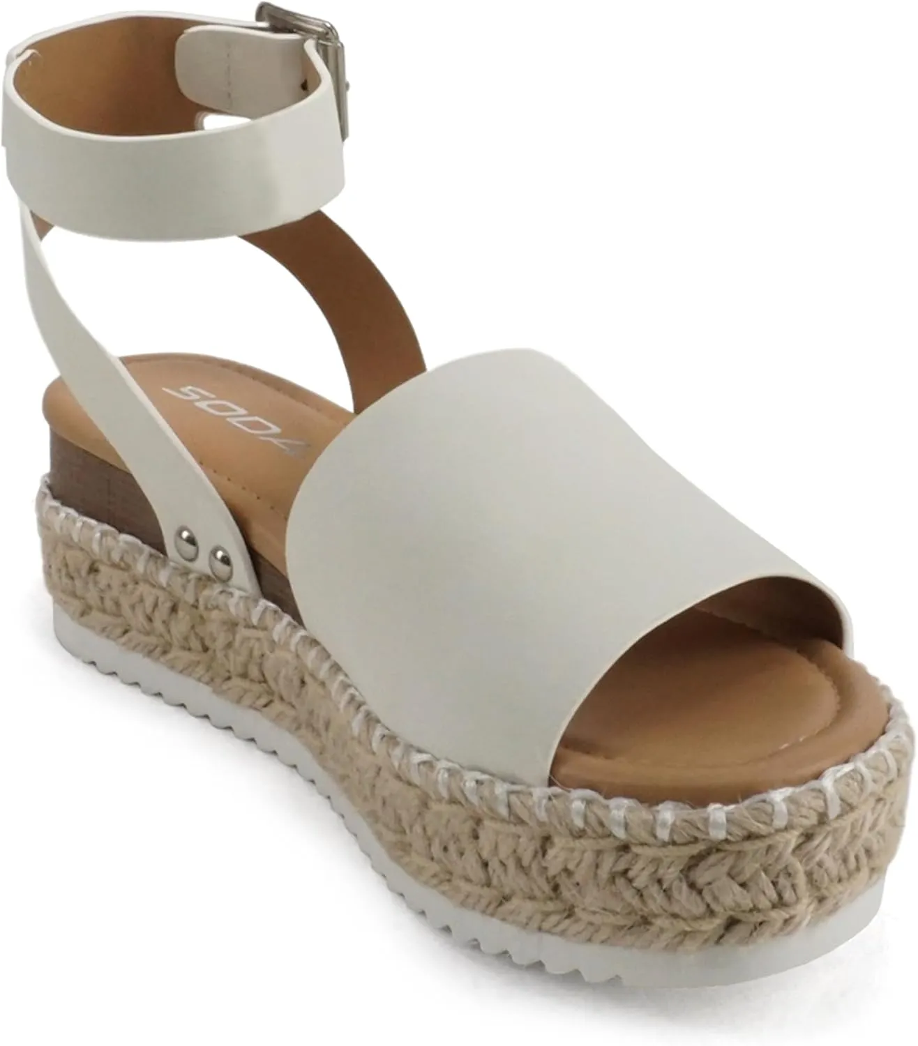 Soda Topic Open Toe Buckle Ankle Strap Espadrilles Flatform Wedge Casual Sandal