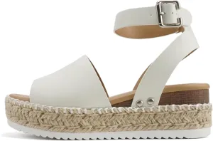 Soda Topic Open Toe Buckle Ankle Strap Espadrilles Flatform Wedge Casual Sandal