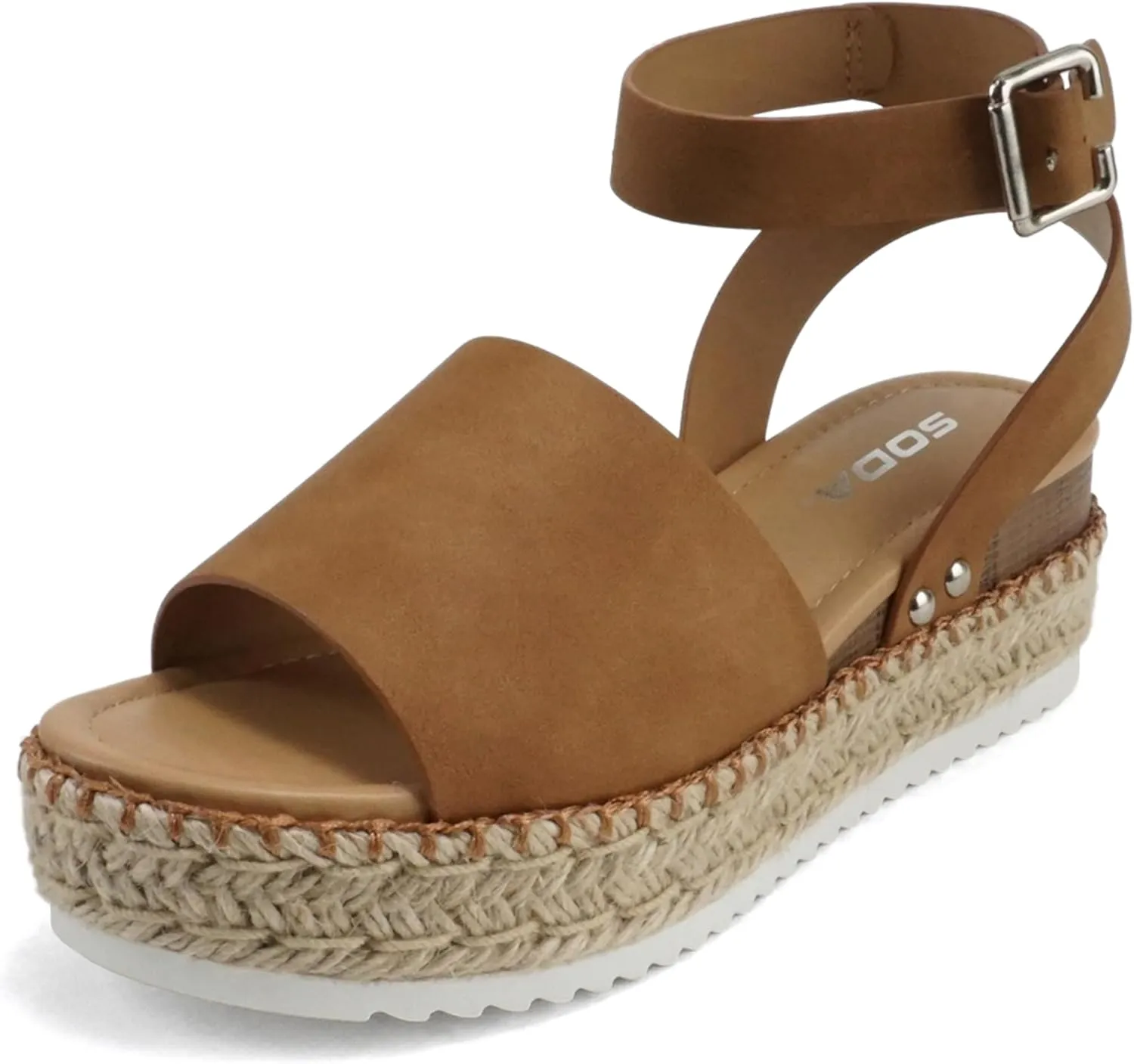 Soda Topic Open Toe Buckle Ankle Strap Espadrilles Flatform Wedge Casual Sandal