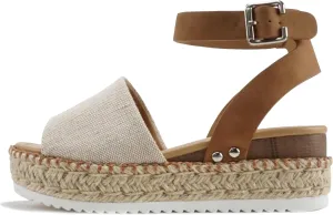 Soda Topic Open Toe Buckle Ankle Strap Espadrilles Flatform Wedge Casual Sandal