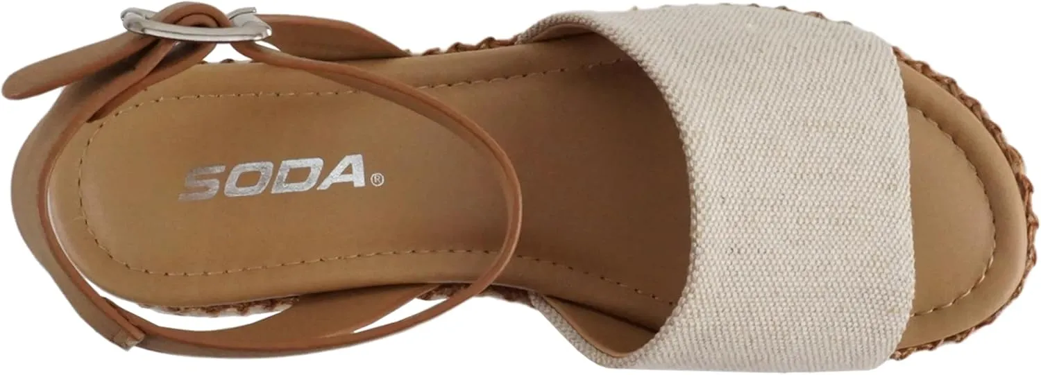 Soda Topic Open Toe Buckle Ankle Strap Espadrilles Flatform Wedge Casual Sandal