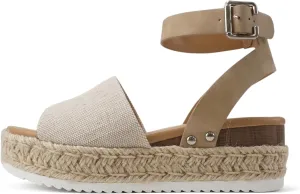 Soda Topic Open Toe Buckle Ankle Strap Espadrilles Flatform Wedge Casual Sandal