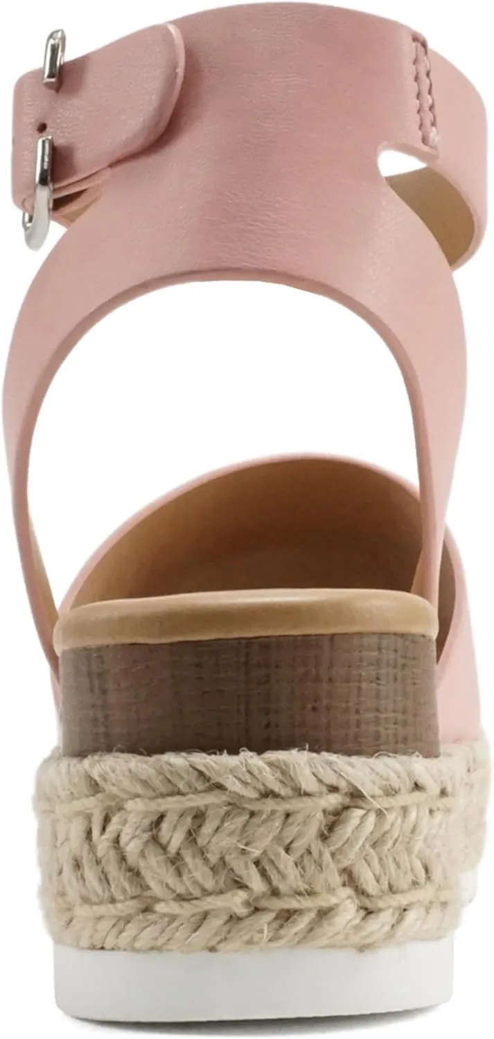 Soda Topic Open Toe Buckle Ankle Strap Espadrilles Flatform Wedge Casual Sandal