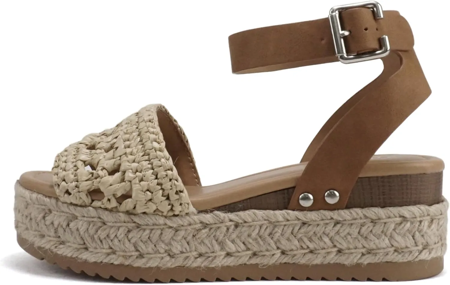 Soda Topic Open Toe Buckle Ankle Strap Espadrilles Flatform Wedge Casual Sandal