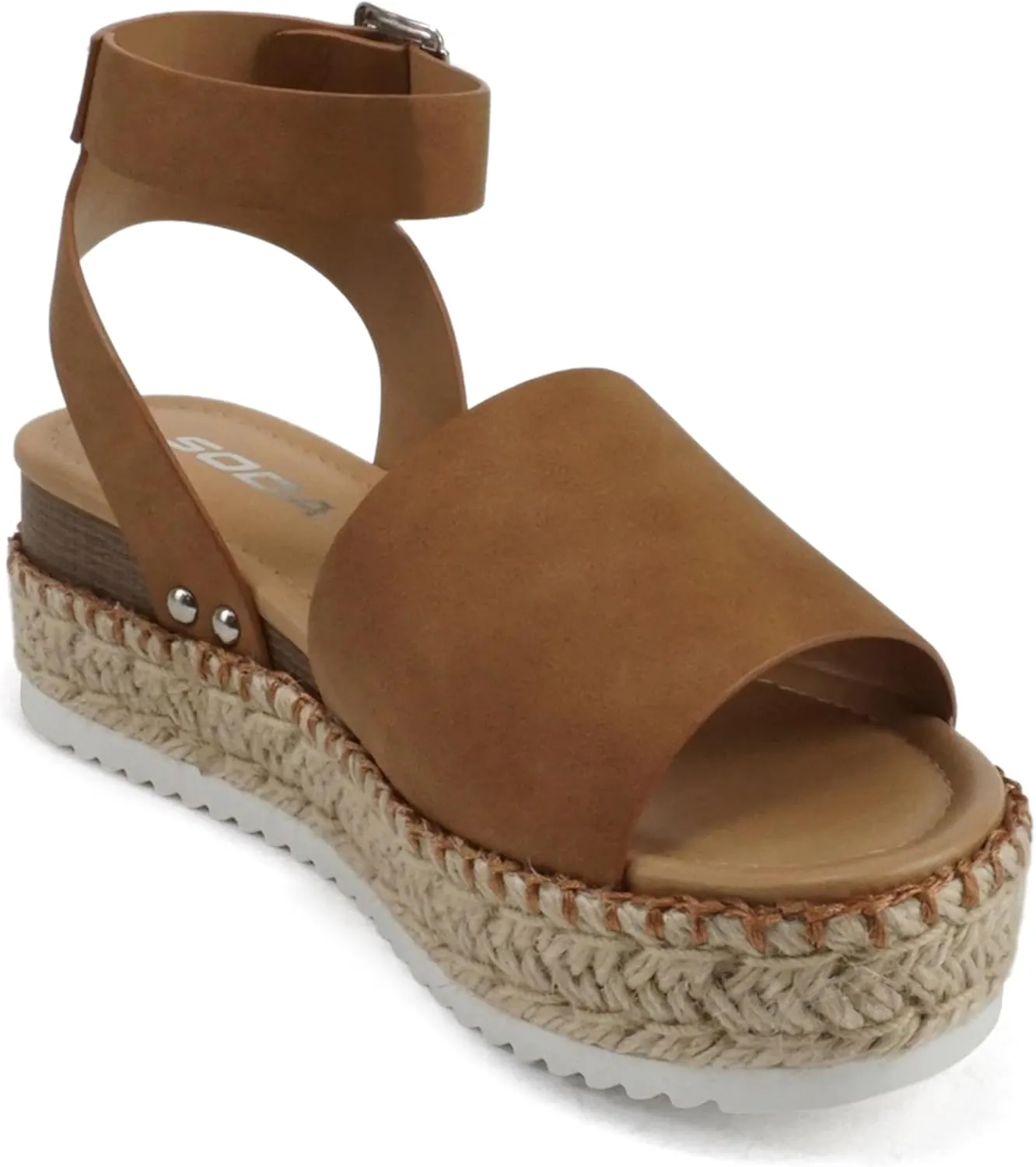 Soda Topic Open Toe Buckle Ankle Strap Espadrilles Flatform Wedge Casual Sandal