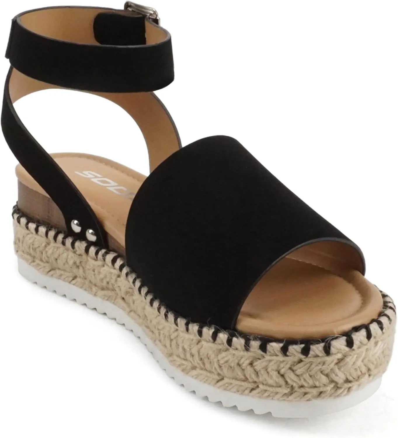 Soda Topic Open Toe Buckle Ankle Strap Espadrilles Flatform Wedge Casual Sandal