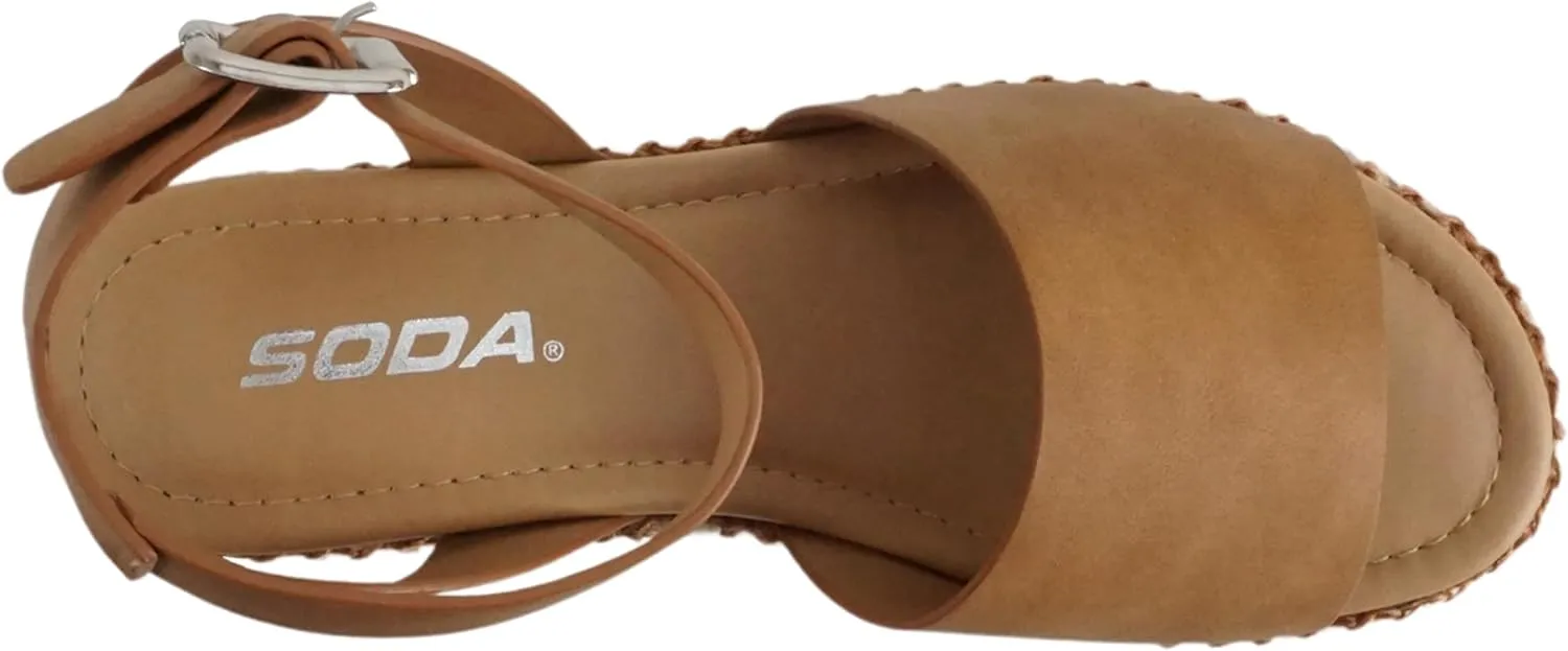 Soda Topic Open Toe Buckle Ankle Strap Espadrilles Flatform Wedge Casual Sandal