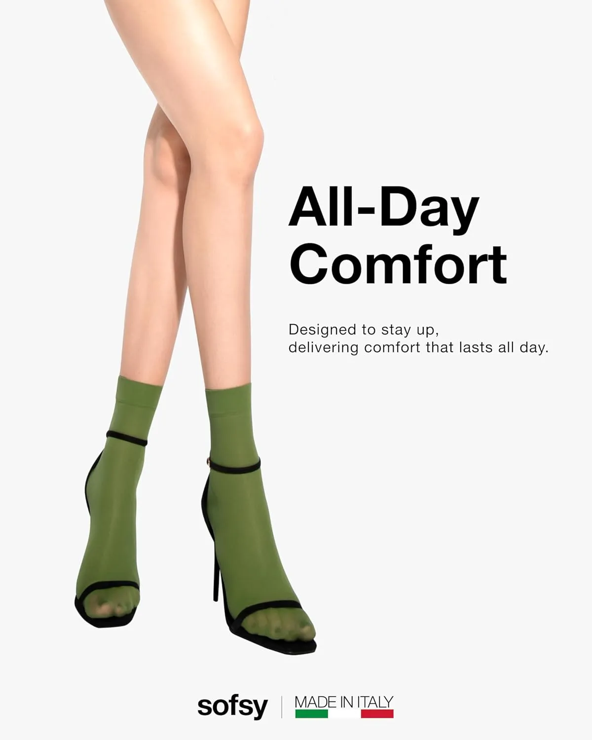 sofsy 40 Den All-Day Comfort – Italian-Made Semi Sheer Ankle Socks for Women | Anti-Slip Colored Nylon Crew Boots Socks