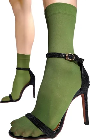 sofsy 40 Den All-Day Comfort – Italian-Made Semi Sheer Ankle Socks for Women | Anti-Slip Colored Nylon Crew Boots Socks