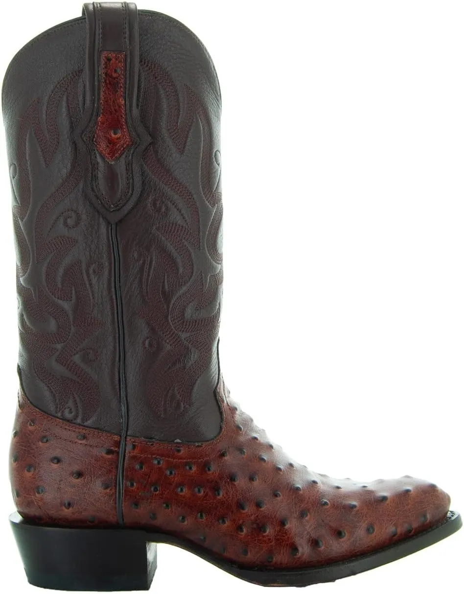 Soto Boots Men's Ostrich Print Cowboy Boots, Exotic Print Men's Cowboy Boots, Western Boots For Men H7002