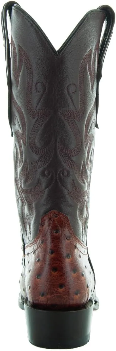 Soto Boots Men's Ostrich Print Cowboy Boots, Exotic Print Men's Cowboy Boots, Western Boots For Men H7002