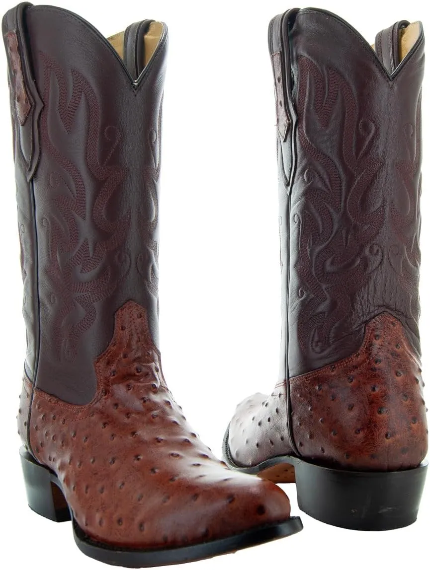 Soto Boots Men's Ostrich Print Cowboy Boots, Exotic Print Men's Cowboy Boots, Western Boots For Men H7002