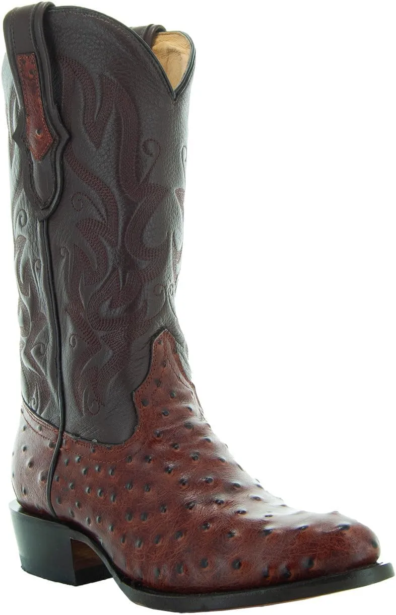 Soto Boots Men's Ostrich Print Cowboy Boots, Exotic Print Men's Cowboy Boots, Western Boots For Men H7002