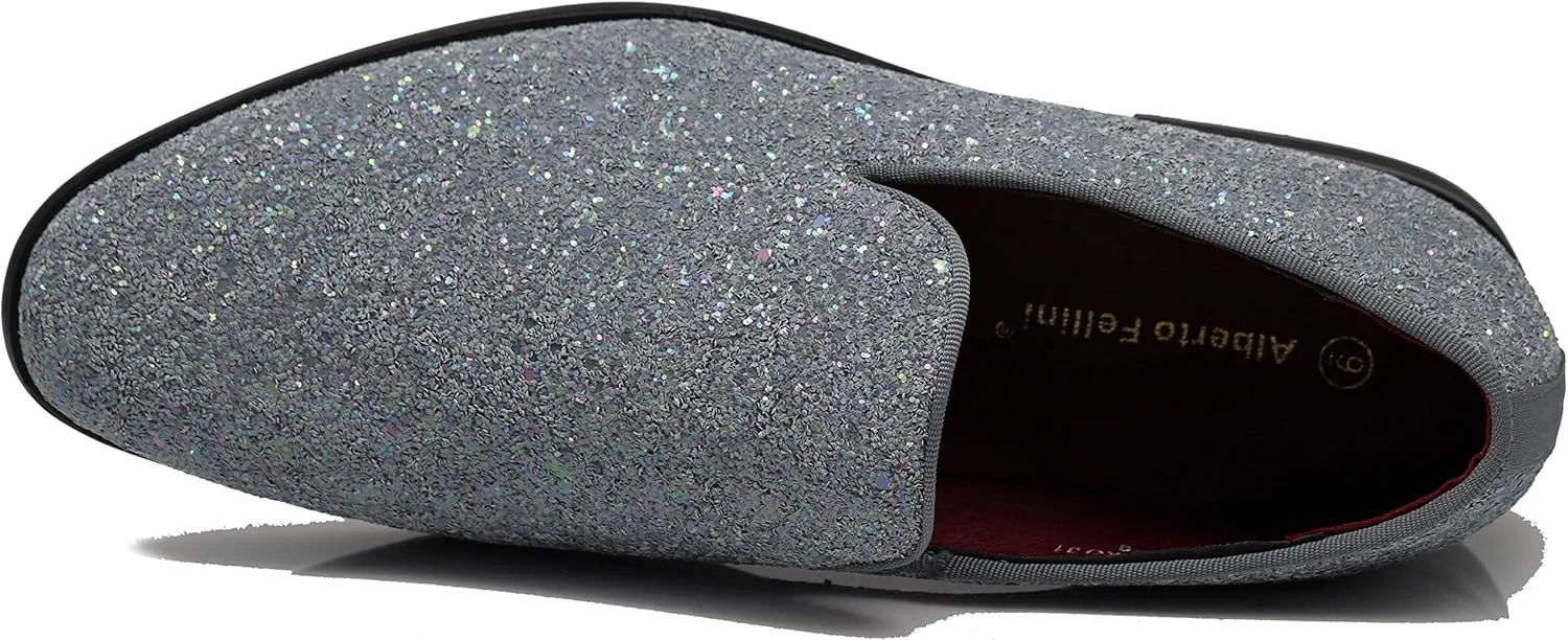 SPK04 Men's Vintage Glitter Dress Loafers Slip On Shoes Classic Tuxedo Dress Shoes