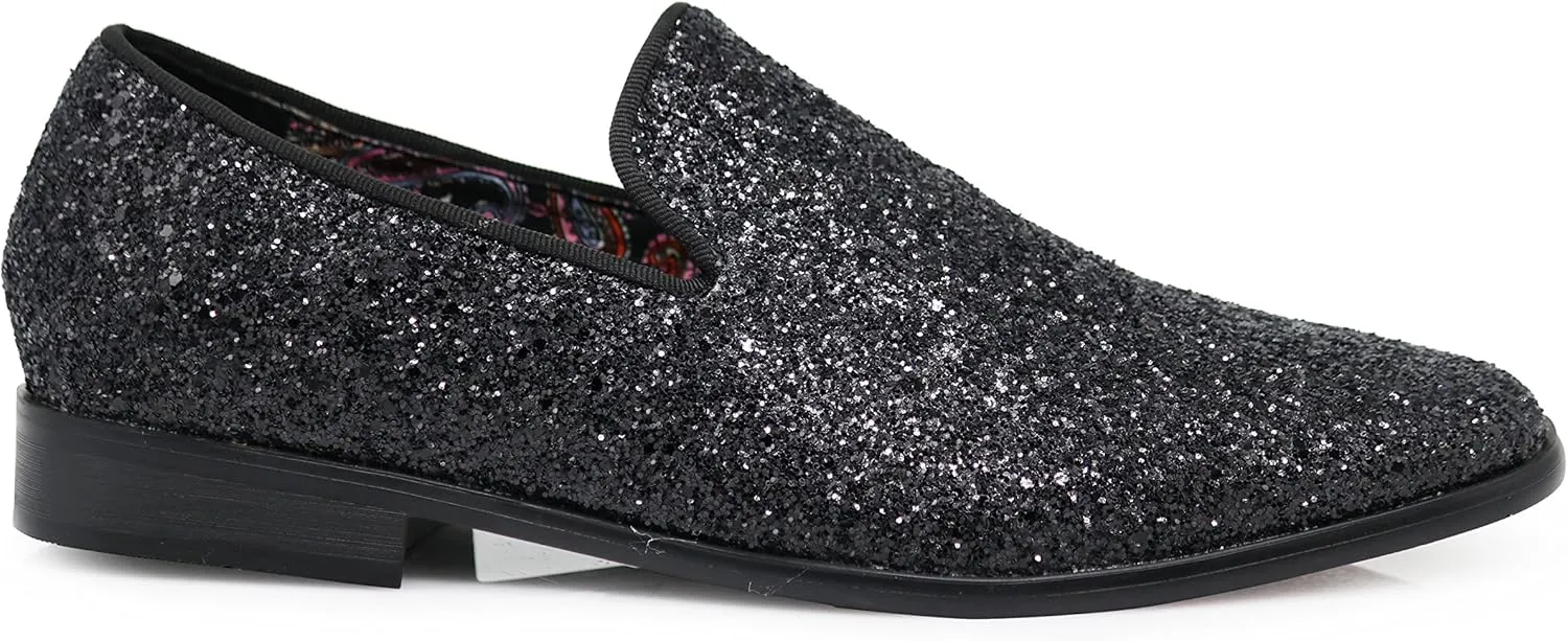 SPK04 Men's Vintage Glitter Dress Loafers Slip On Shoes Classic Tuxedo Dress Shoes