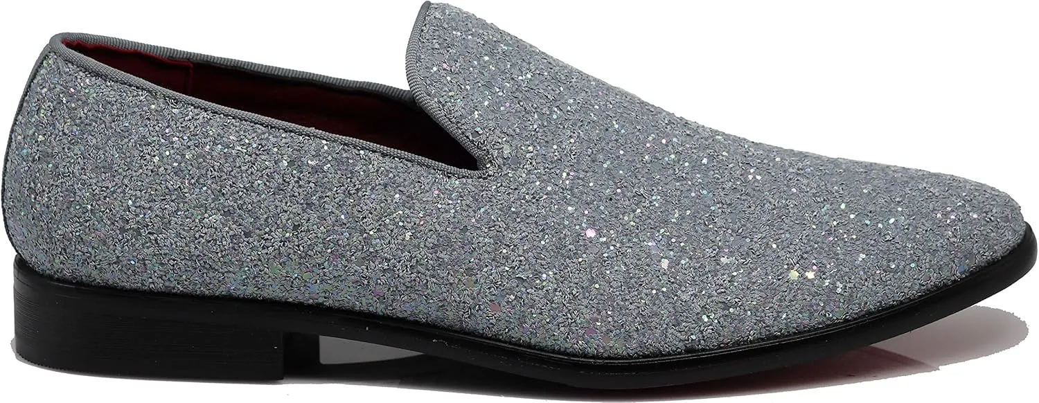 SPK04 Men's Vintage Glitter Dress Loafers Slip On Shoes Classic Tuxedo Dress Shoes