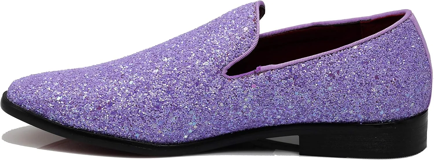 SPK04 Men's Vintage Glitter Dress Loafers Slip On Shoes Classic Tuxedo Dress Shoes