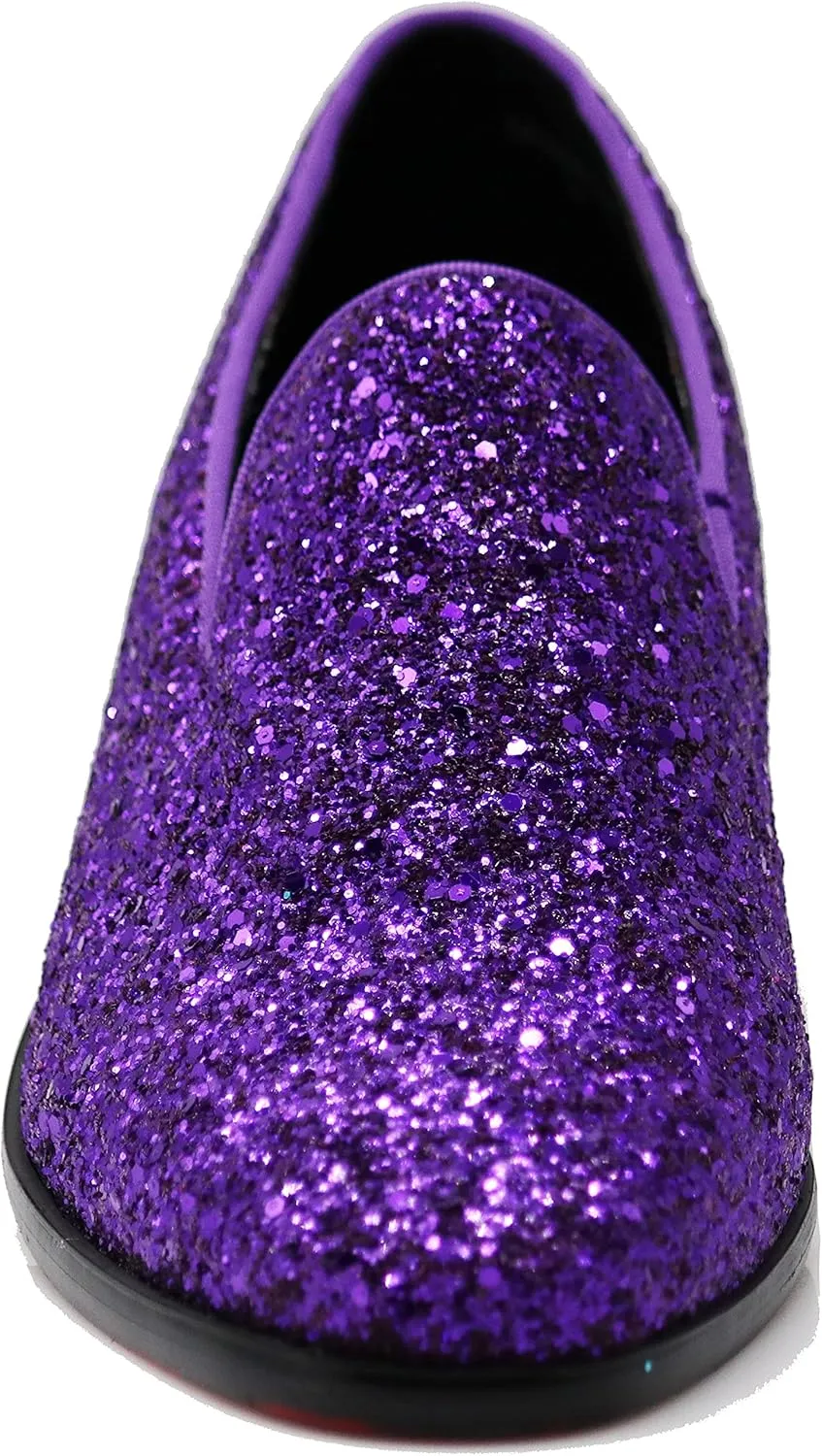 SPK04 Men's Vintage Glitter Dress Loafers Slip On Shoes Classic Tuxedo Dress Shoes