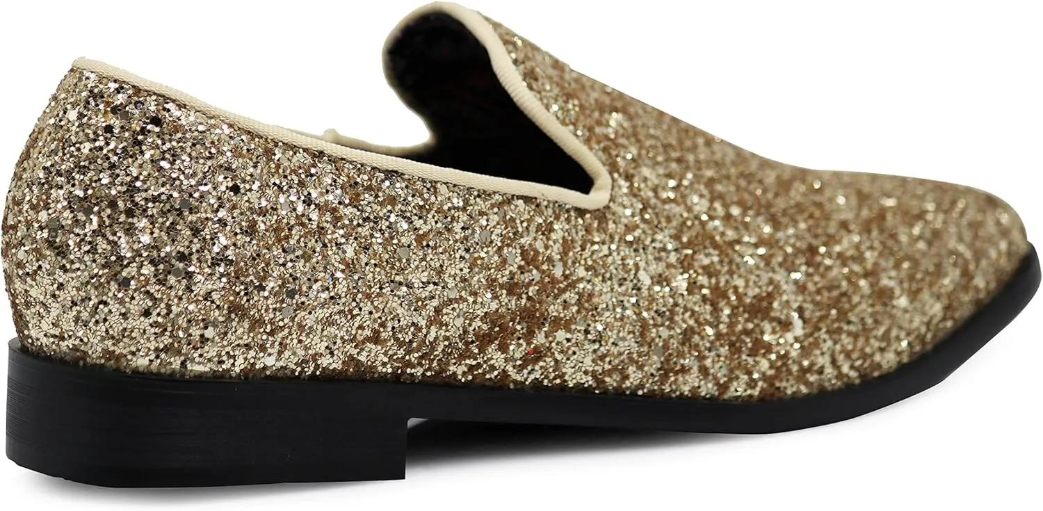 SPK04 Men's Vintage Glitter Dress Loafers Slip On Shoes Classic Tuxedo Dress Shoes