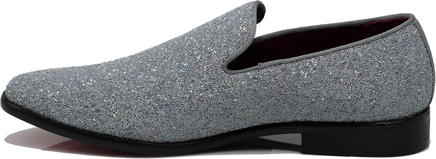 SPK04 Men's Vintage Glitter Dress Loafers Slip On Shoes Classic Tuxedo Dress Shoes