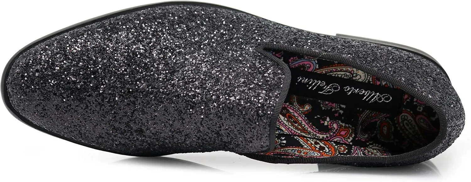 SPK04 Men's Vintage Glitter Dress Loafers Slip On Shoes Classic Tuxedo Dress Shoes