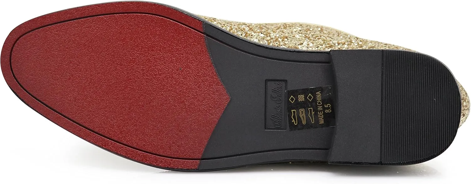 SPK04 Men's Vintage Glitter Dress Loafers Slip On Shoes Classic Tuxedo Dress Shoes
