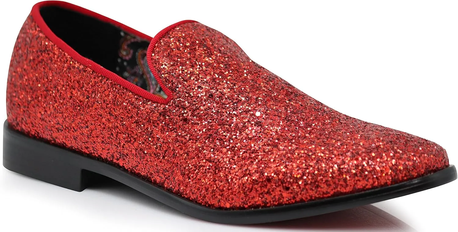 SPK04 Men's Vintage Glitter Dress Loafers Slip On Shoes Classic Tuxedo Dress Shoes