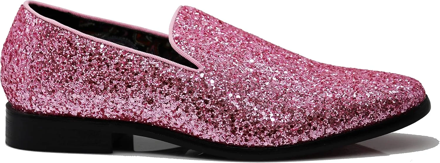 SPK04 Men's Vintage Glitter Dress Loafers Slip On Shoes Classic Tuxedo Dress Shoes