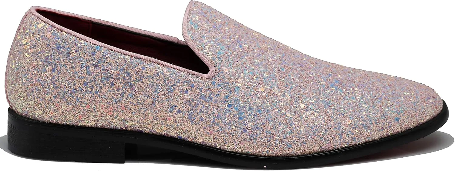 SPK04 Men's Vintage Glitter Dress Loafers Slip On Shoes Classic Tuxedo Dress Shoes