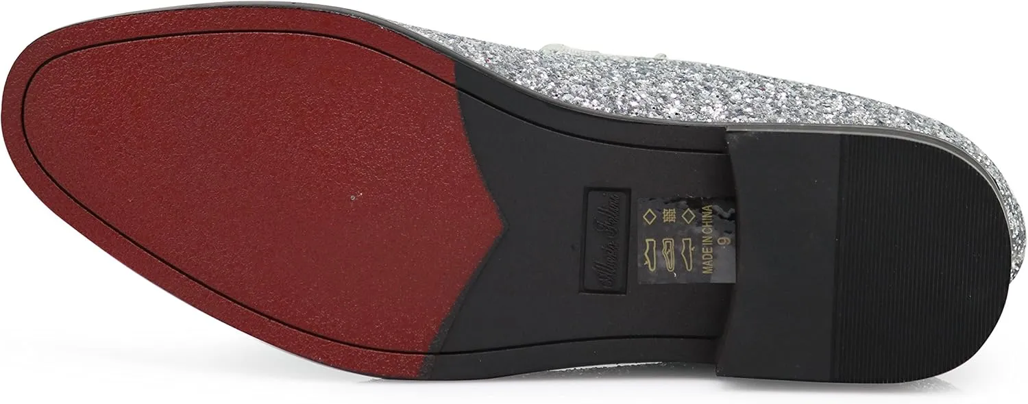 SPK04 Men's Vintage Glitter Dress Loafers Slip On Shoes Classic Tuxedo Dress Shoes
