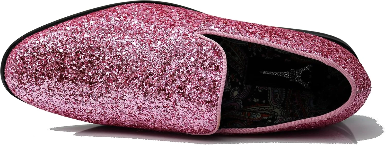 SPK04 Men's Vintage Glitter Dress Loafers Slip On Shoes Classic Tuxedo Dress Shoes