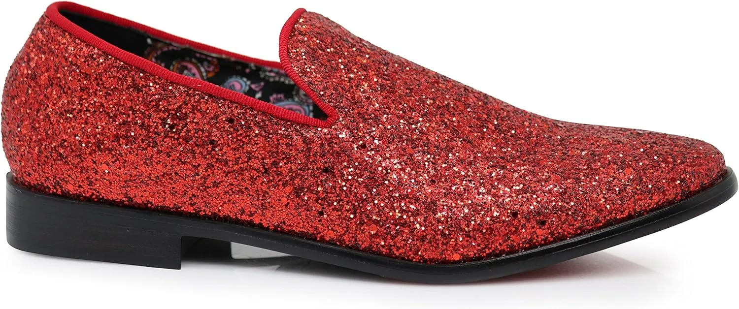 SPK04 Men's Vintage Glitter Dress Loafers Slip On Shoes Classic Tuxedo Dress Shoes