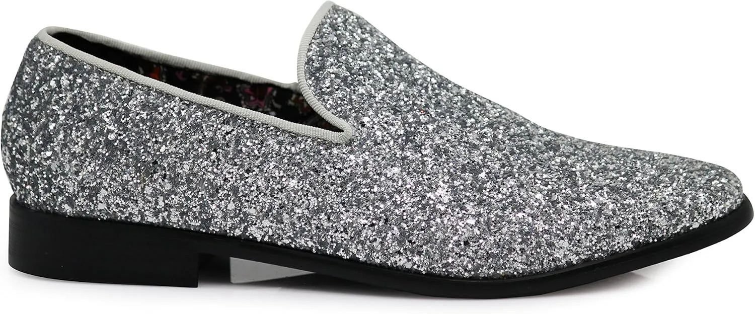 SPK04 Men's Vintage Glitter Dress Loafers Slip On Shoes Classic Tuxedo Dress Shoes