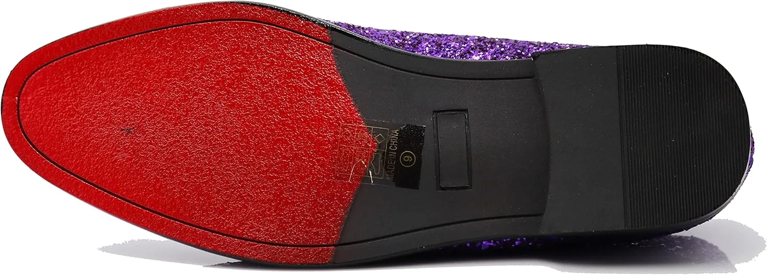 SPK04 Men's Vintage Glitter Dress Loafers Slip On Shoes Classic Tuxedo Dress Shoes