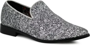 SPK04 Men's Vintage Glitter Dress Loafers Slip On Shoes Classic Tuxedo Dress Shoes