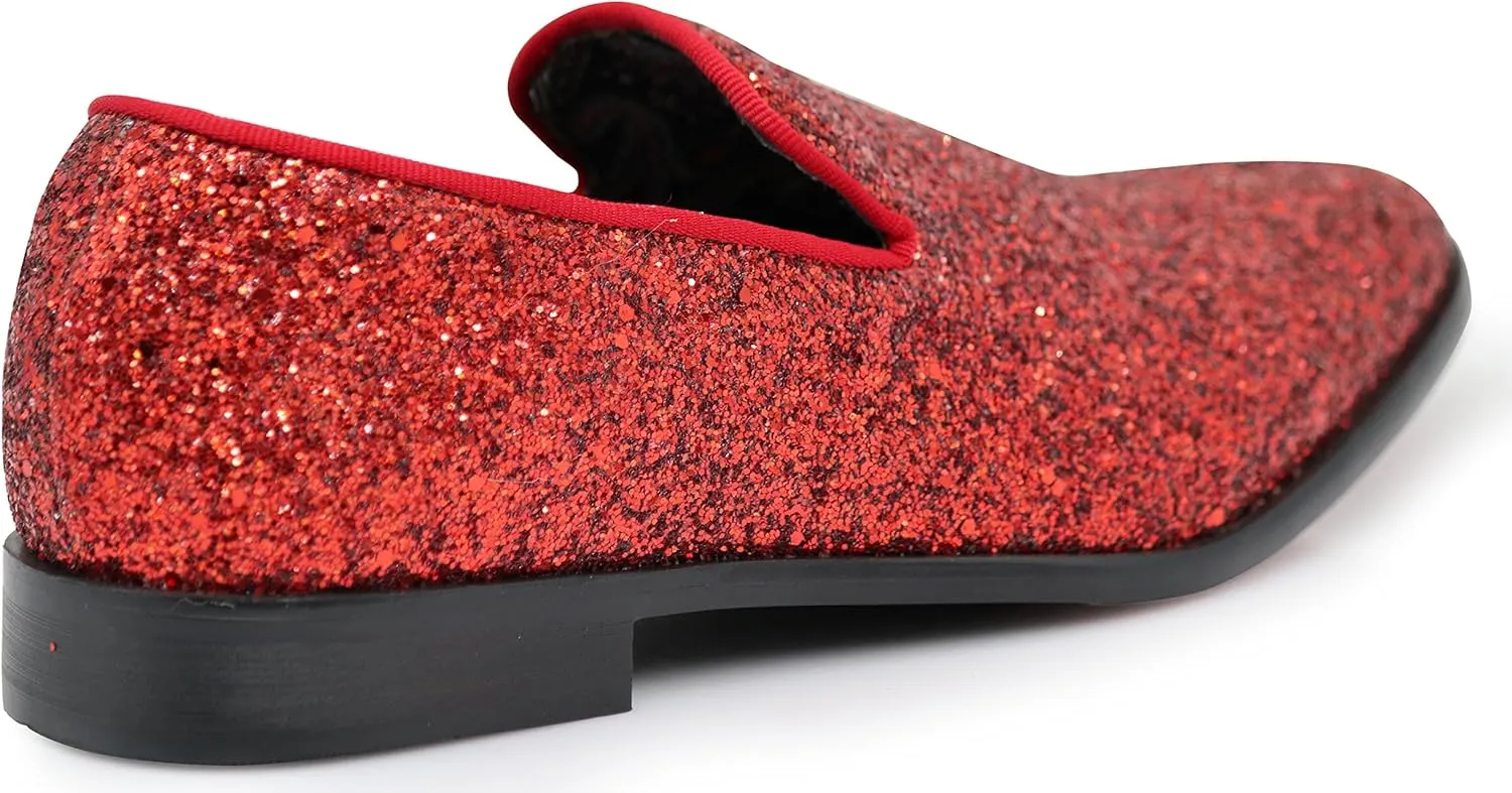 SPK04 Men's Vintage Glitter Dress Loafers Slip On Shoes Classic Tuxedo Dress Shoes