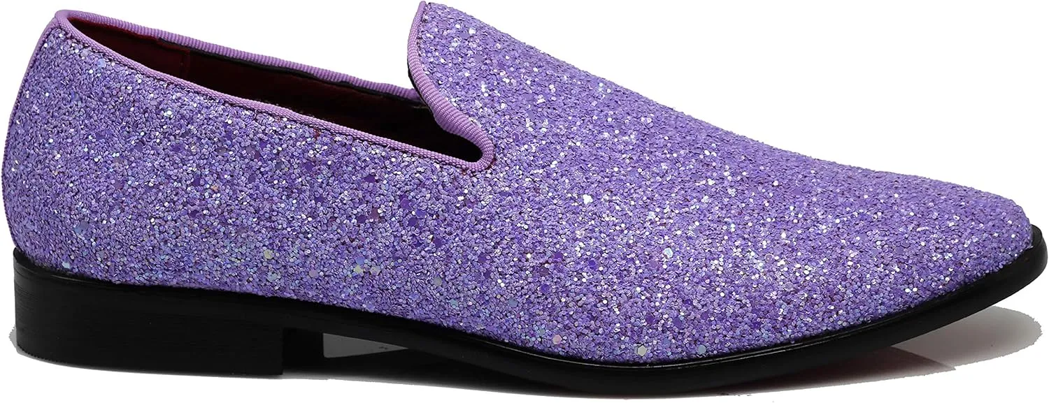 SPK04 Men's Vintage Glitter Dress Loafers Slip On Shoes Classic Tuxedo Dress Shoes