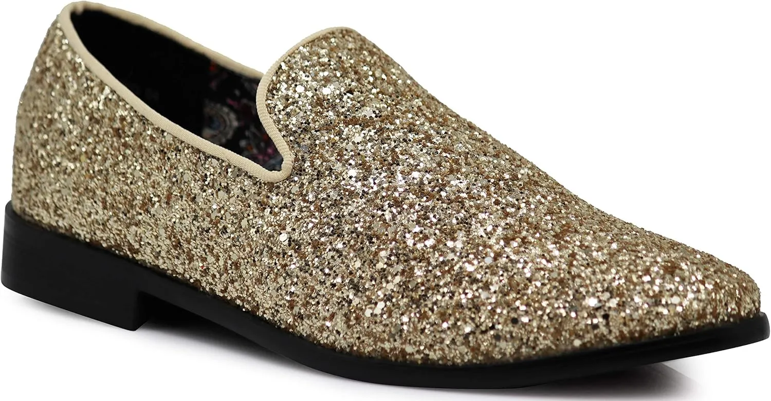 SPK04 Men's Vintage Glitter Dress Loafers Slip On Shoes Classic Tuxedo Dress Shoes