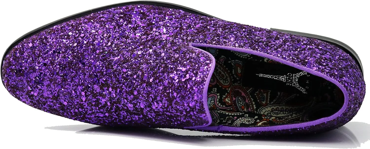 SPK04 Men's Vintage Glitter Dress Loafers Slip On Shoes Classic Tuxedo Dress Shoes