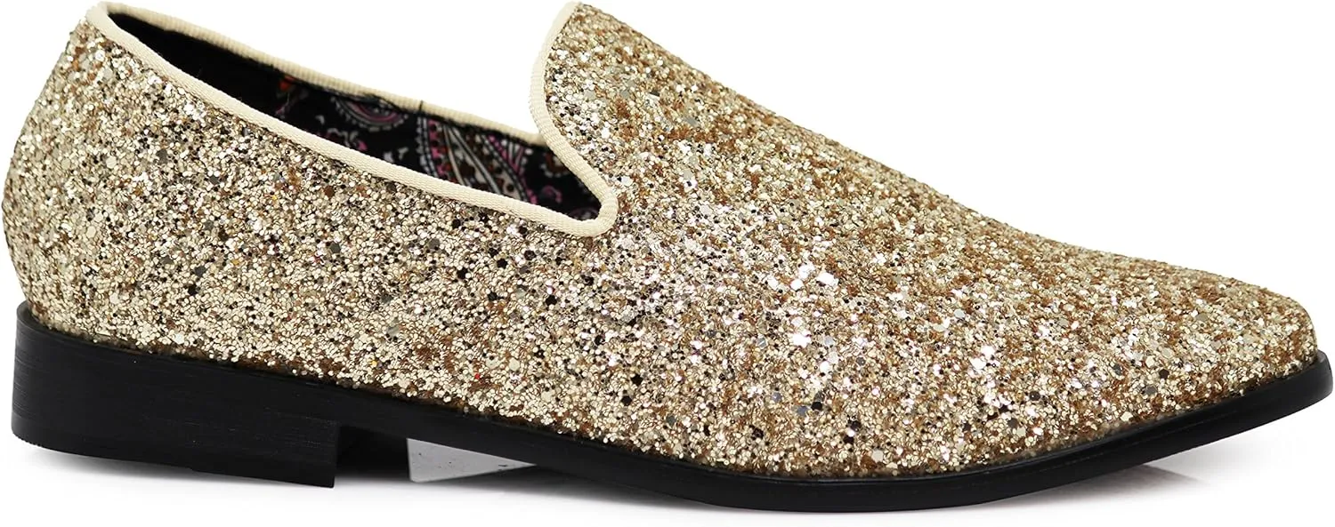 SPK04 Men's Vintage Glitter Dress Loafers Slip On Shoes Classic Tuxedo Dress Shoes