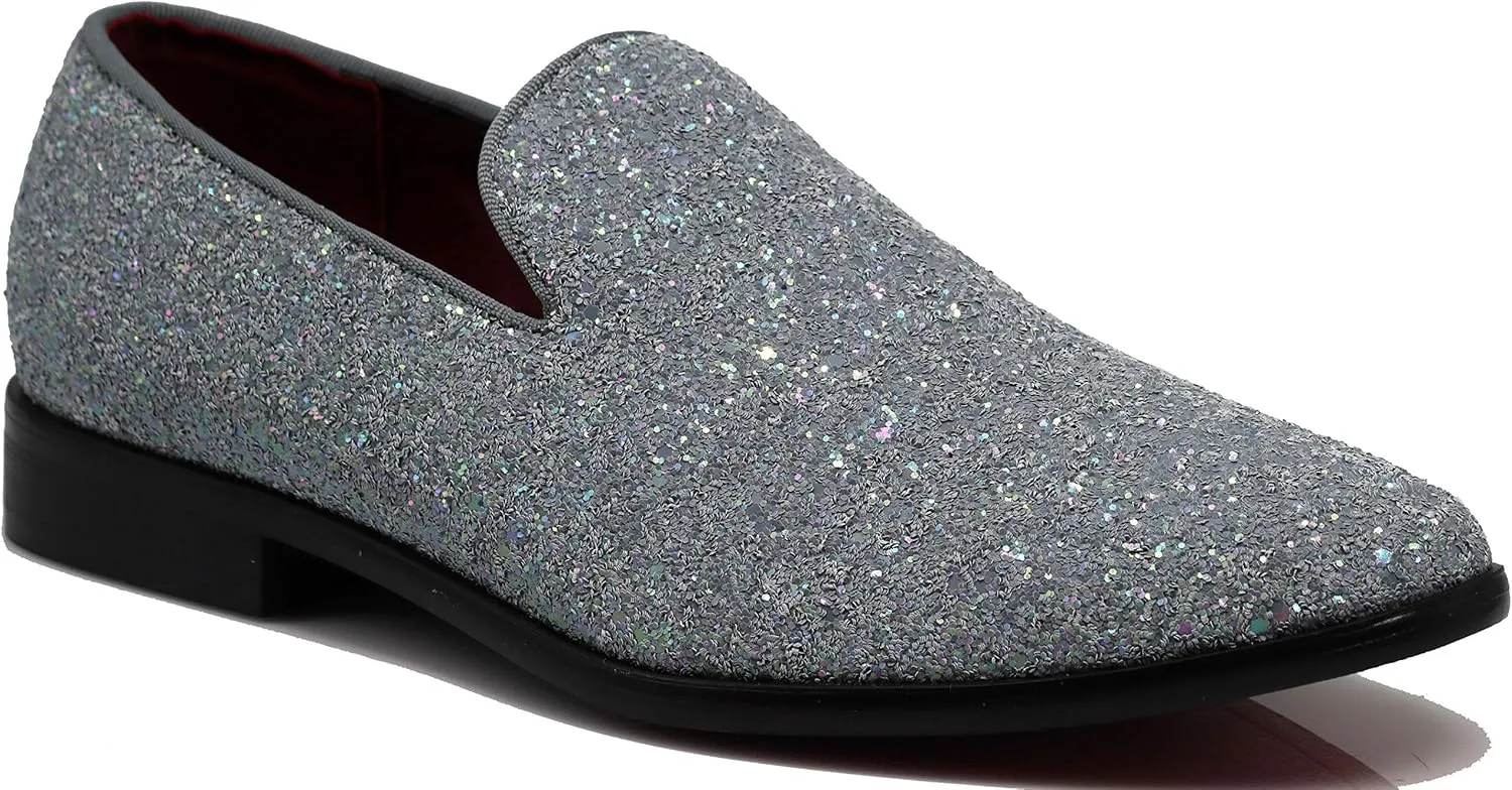SPK04 Men's Vintage Glitter Dress Loafers Slip On Shoes Classic Tuxedo Dress Shoes
