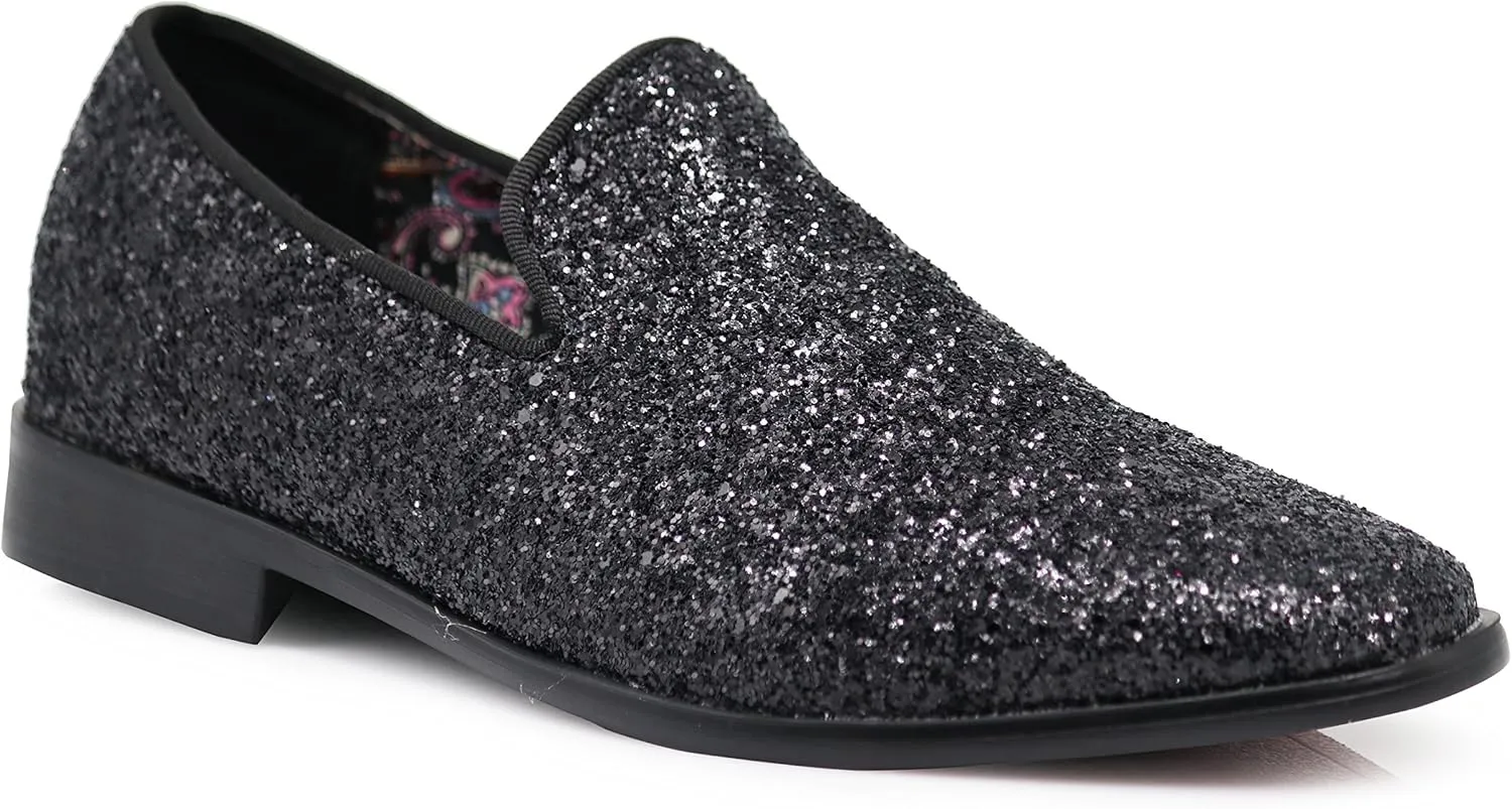 SPK04 Men's Vintage Glitter Dress Loafers Slip On Shoes Classic Tuxedo Dress Shoes