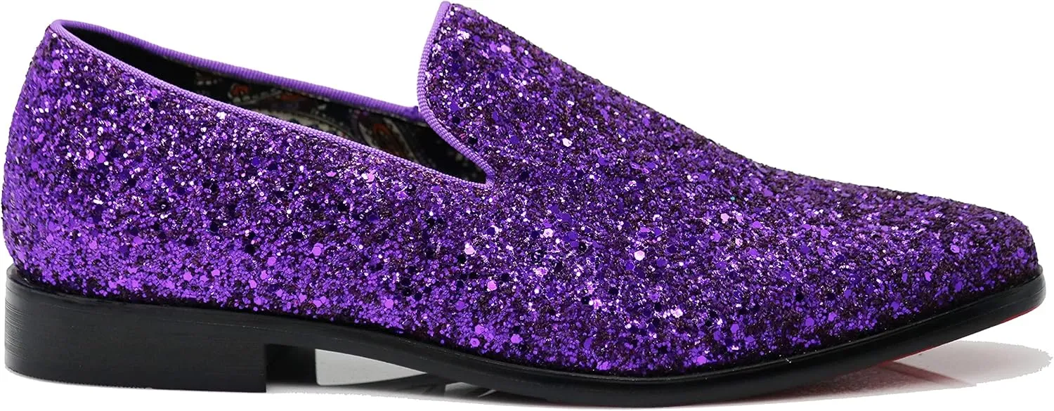 SPK04 Men's Vintage Glitter Dress Loafers Slip On Shoes Classic Tuxedo Dress Shoes