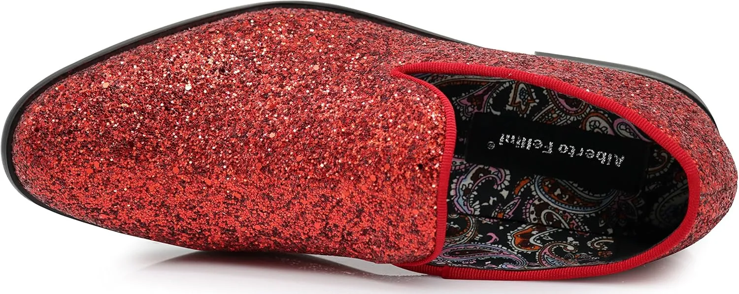 SPK04 Men's Vintage Glitter Dress Loafers Slip On Shoes Classic Tuxedo Dress Shoes