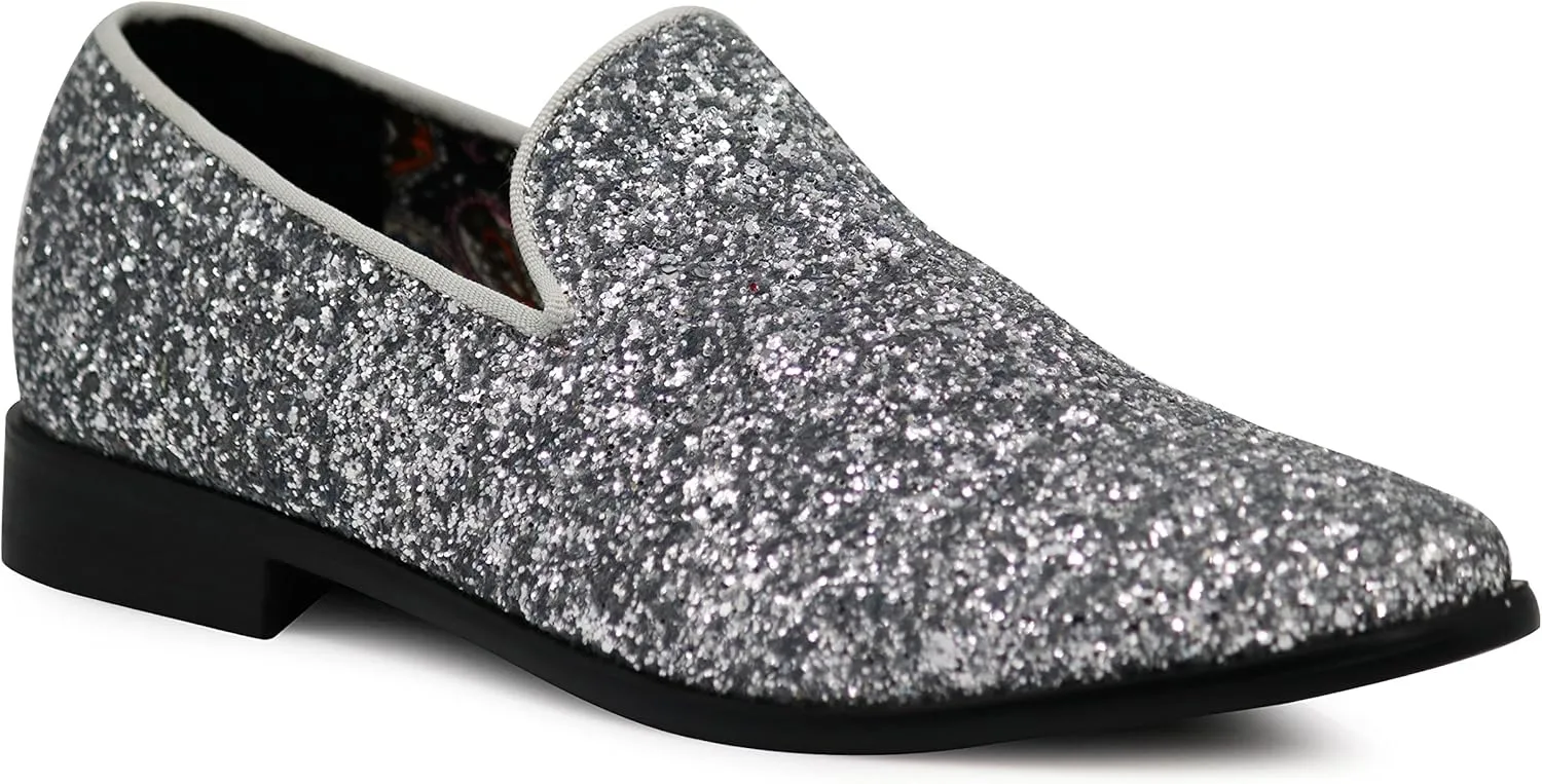 SPK04 Men's Vintage Glitter Dress Loafers Slip On Shoes Classic Tuxedo Dress Shoes